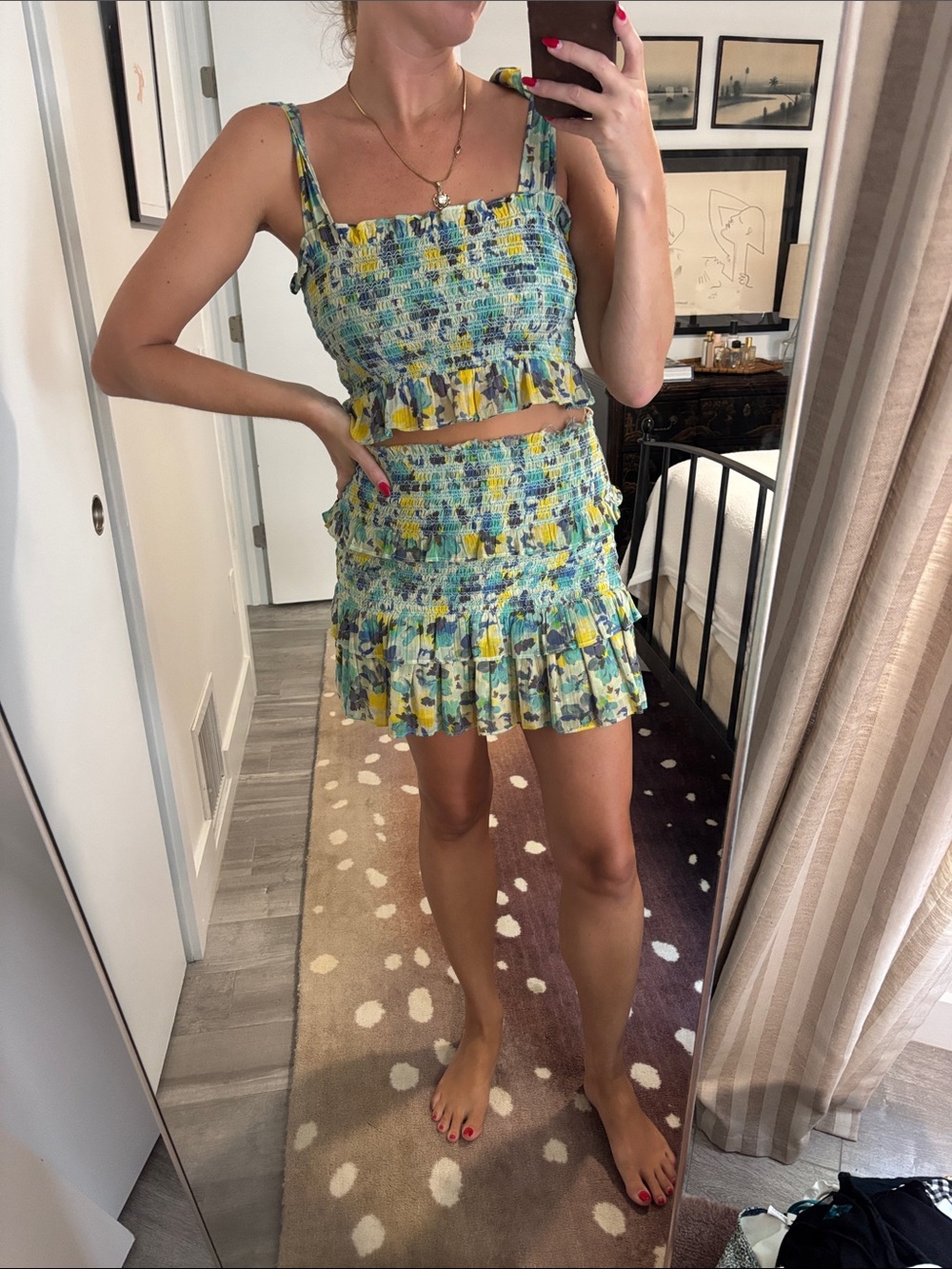 LoveShackFancy Floral Smocked Mini Skirt set